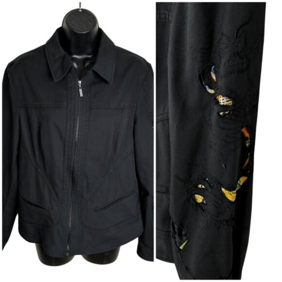 Betty Barclay Military Utility Cutout Boho Dark Fairy Collared Zip Jacket L - Picture 1 of 10